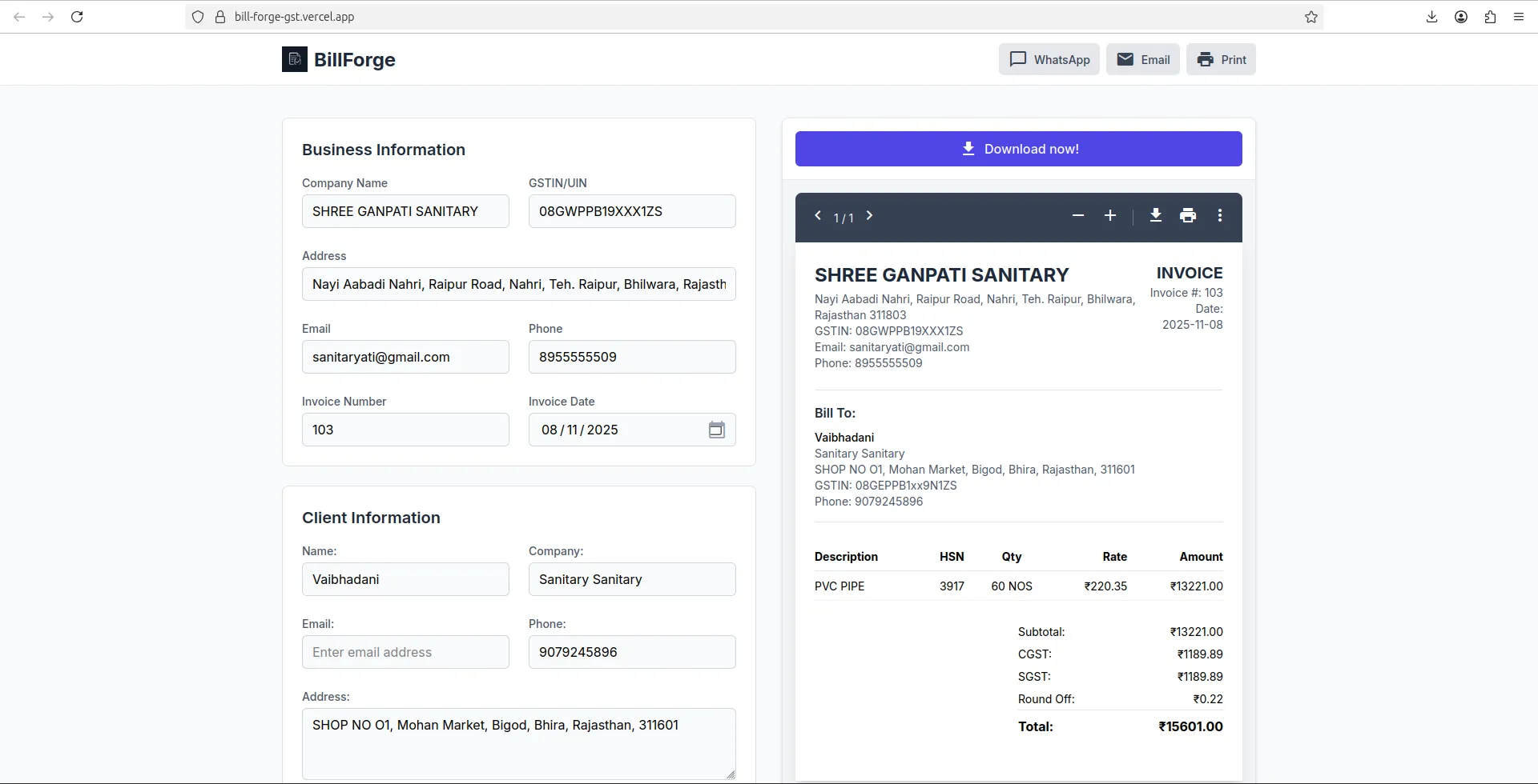 BillForge — Smart GST Invoice Generator (GSSoC 2025)